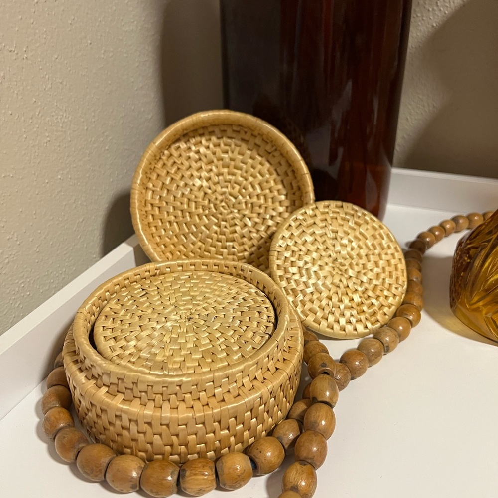 6 pack woven coasters and storage container